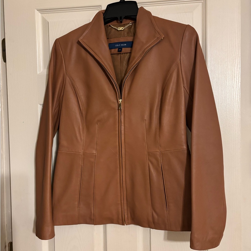 Cole Haan camel leather jacket new New